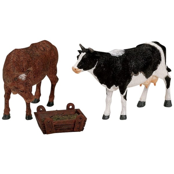 LEMAX - FIGURINES VACHE ET BŒUF SE NOURRISSANT (3 PIÈCES)