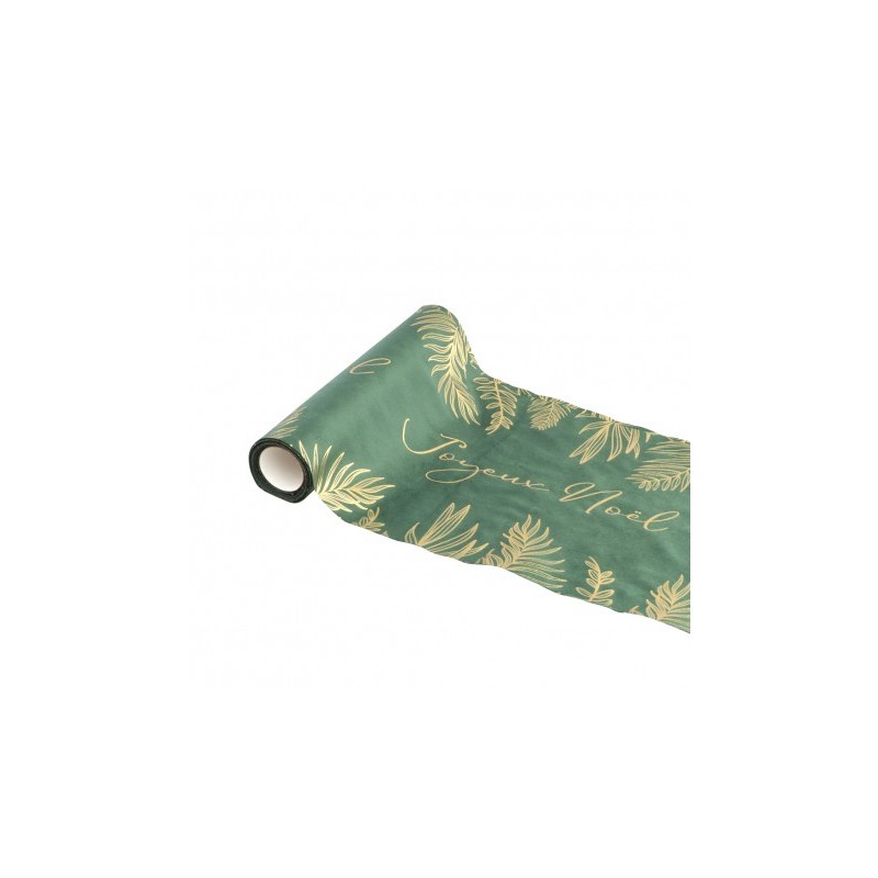 Chemin de table velours vert foncé Joyeux Noel 28cmx3M