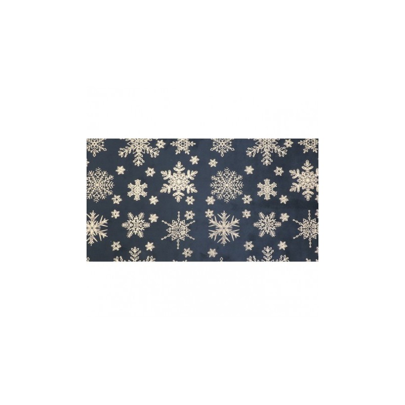 Chemin de table velours Snowflake bleu foncé/or 28cmx3M