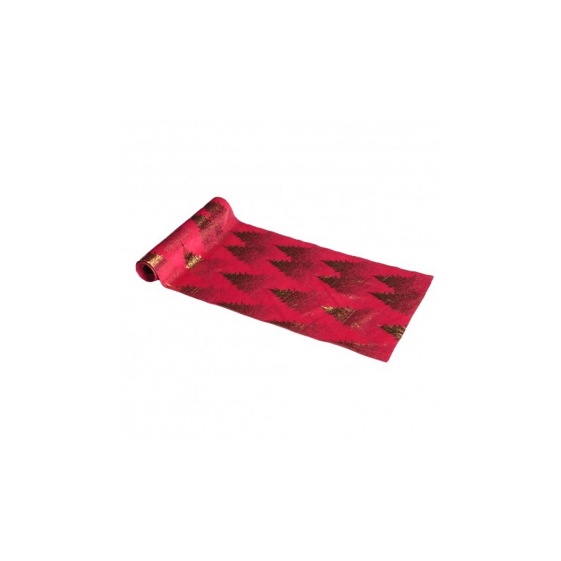 CHEMIN DE TABLE VELOURS ROUGE TREE SPIRIT IMPRESSION OR 28CM X 3M