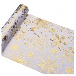 CHEMIN DE TABLE VELOURS BLANC FEERIE FLOCONS IMPRESSION OR 28CM X 3M