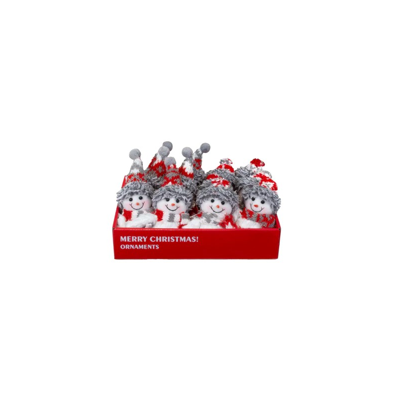 BONHOMME DE NEIGE BONNET GRIS/ROUGE POINTU OU POMPONS