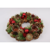 COURONNE BOUGOIR BOULES ROUGE 4 BOUGIES 34CM