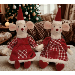 SOURIS ASSISES TENUE DE NOËL 36CM