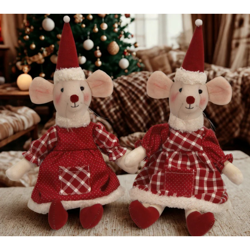 SOURIS ASSISES TENUE DE NOËL 36CM SOURIS ASSISES TENUE DE NOËL 36CM