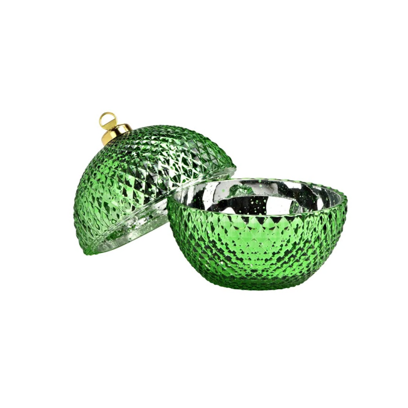 CONTENANT BOULE DE NOEL EN VERRE 13X15X13 CM VERT