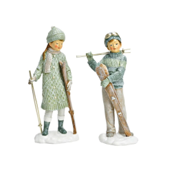 COUPLE FIGURINE FILLE & GARCON EN CERAMIQUE AVEC SKIS