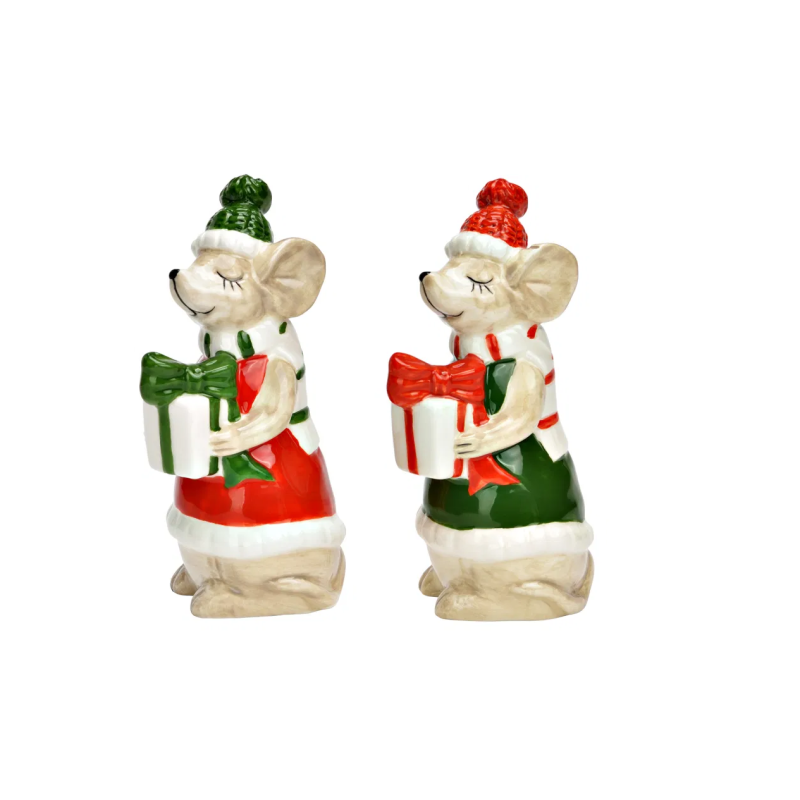 SOURIS EN CERAMIQUE AVEC CADEAUX 5X11X6CM