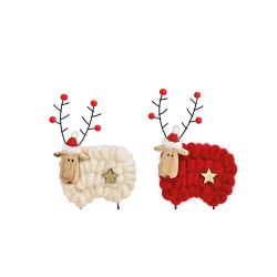 PETIT ELAN SUPPORT BOIS ET LAINE ROUGE OU CREME 9X16X4CM