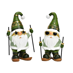 PERE NOEL EN CERAMIQUE SUR SKIS VERT 10X18X8CM (1 PIECE)