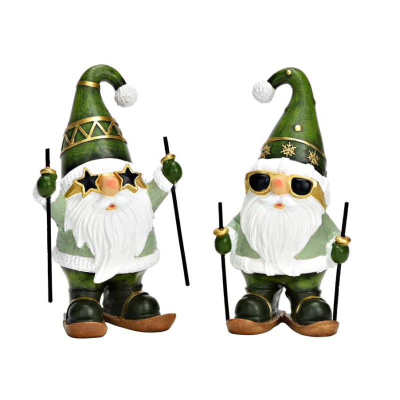 PERE NOEL EN CERAMIQUE SUR SKIS VERT 10X18X8CM (1 PIECE)