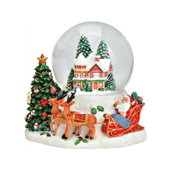 BOULE DE NEIGE MUSICALE AVEC TRAINEAU ET SAPIN 17X16X16CM