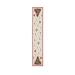 CHEMIN DE TABLE EN TISSUS DECOR SAPIN BEIGE ET ROUGE 183X33CM