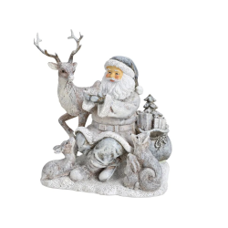 SCENE DE NOEL AVEC CERF ET PERE NOEL 16X19X13CM