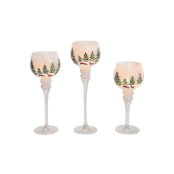 ENSEMBLE 3 VERRES  PHOTOPHORE SUR PIED DECORD NOEL 30,35,40 CM Ø 13CM