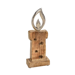 BOUGIE AVEC FLAMME METAL EN BOIS 10X27X5CM
