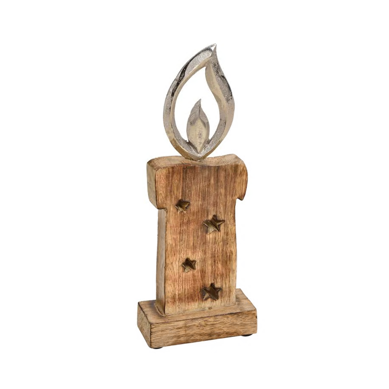 BOUGIE AVEC FLAMME METAL EN BOIS 10X27X5CM BOUGIE AVEC FLAMME METAL EN BOIS 10X27X5CM