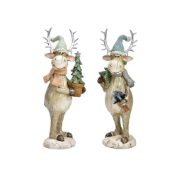 CERF EN CERAMIQUE DEBOUT GRIS BONNET VERT 11X31X10CM 1 PIECE