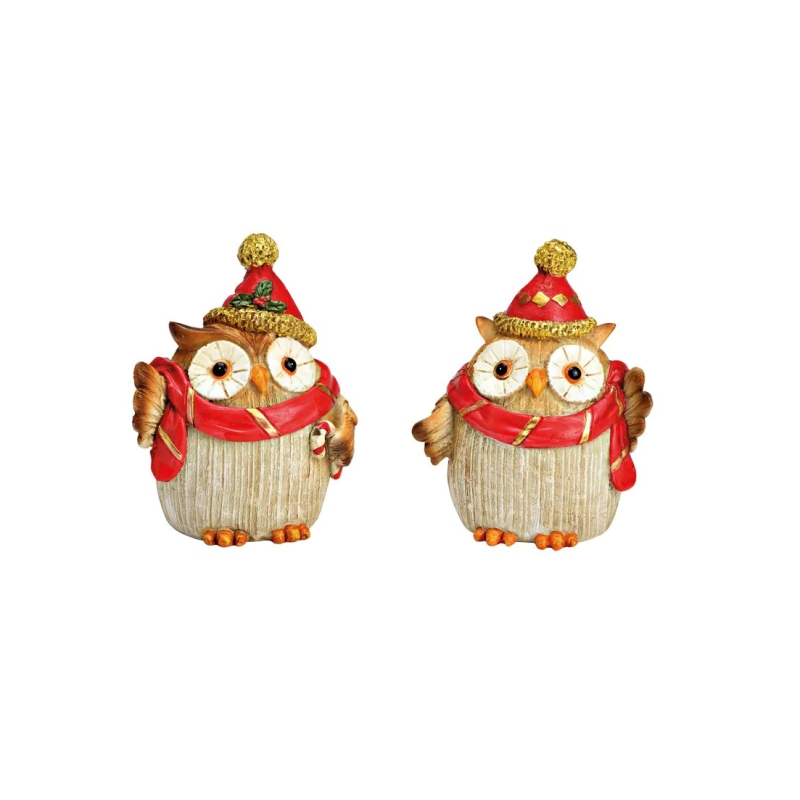 HIBOU AVEC ECHARPE ROUGE 9X12X9CM (1 pièce)