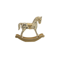 CHEVAL A BASCULE BOIS GOLD CREME 13.3X11XH4.6CM