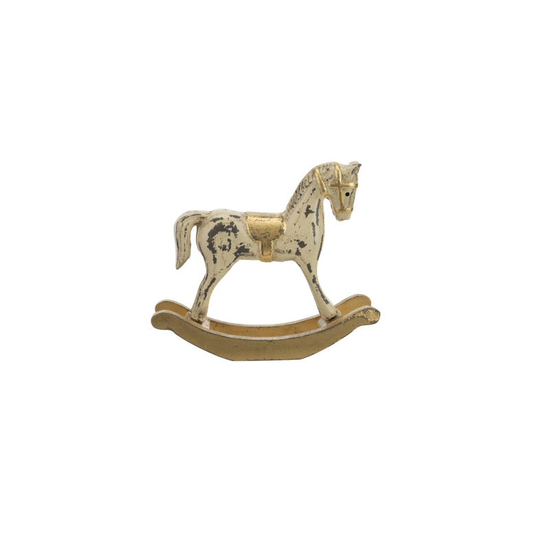 CHEVAL A BASCULE BOIS GOLD CREME 13.3X11XH4.6CM