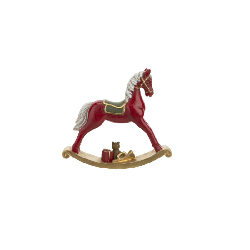 CHEVAL A BASCULE RESINE ROUGE 14,5 X 3 X H13 CM