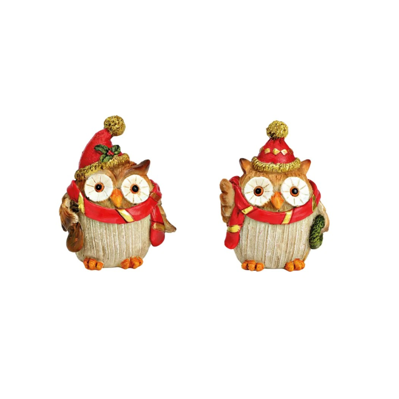 HIBOU AVEC ECHARPE ROUGE 6X8X4 CM 1 PIECE